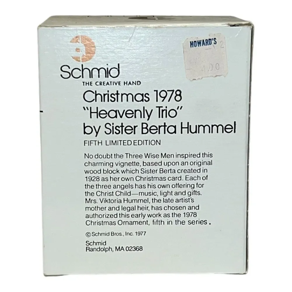 Schmid Berta Hummel Heavenly Trio 1978 Christmas Glass Ornament W Box